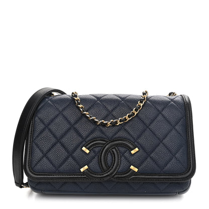 Chanel Caviar Quilted Small CC Filigree Flap Navy Black 1 of 11