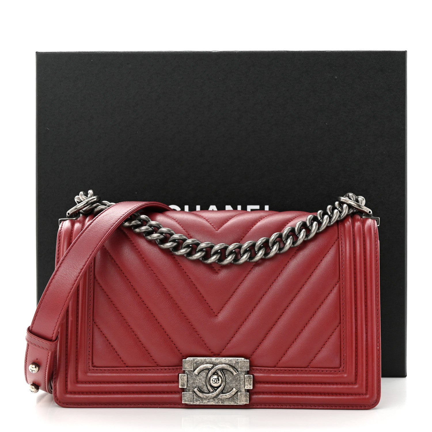 Chanel Calfskin Chevron Quilted Medium Boy Flap Dark Red 14 of 14