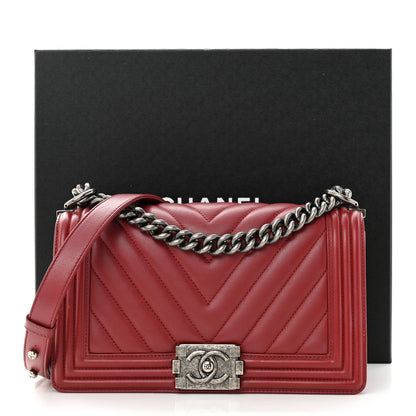 Chanel Calfskin Chevron Quilted Medium Boy Flap Dark Red 14 of 14