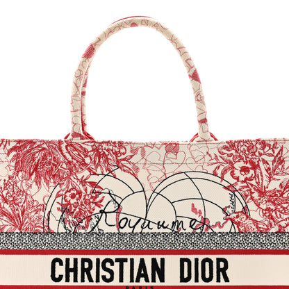 Christian Dior Canvas Embroidered Large Dioramour D-Royaume Book Tote Red Multicolor 8 of 13