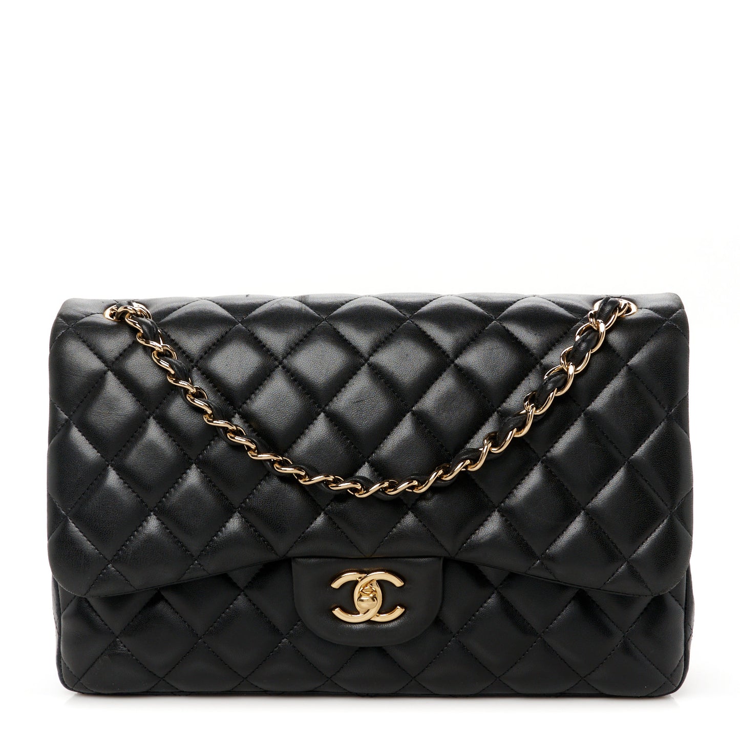 Lambskin Quilted Jumbo Double Flap Black