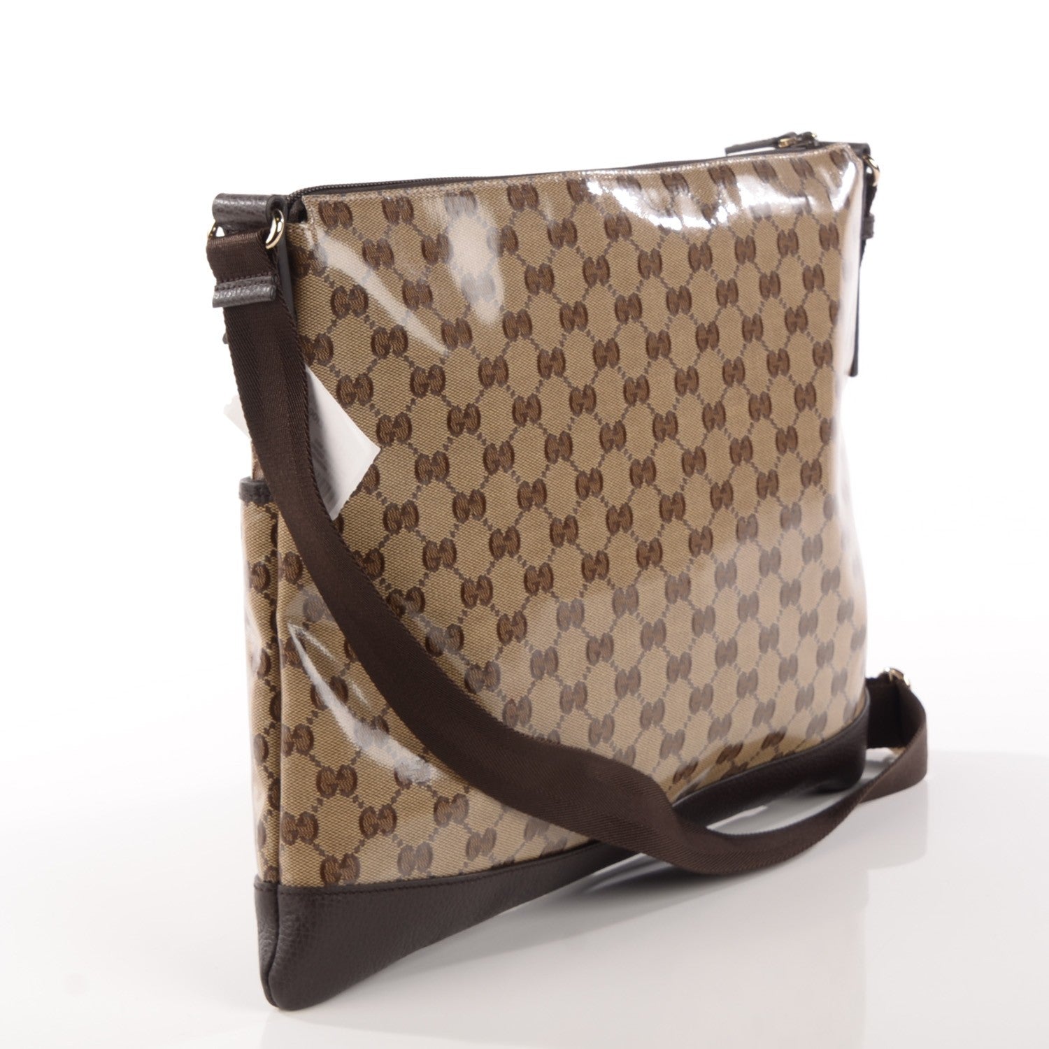 Gucci Crystal Monogram Medium Flat Messenger Bag Dark Brown 3 of 8