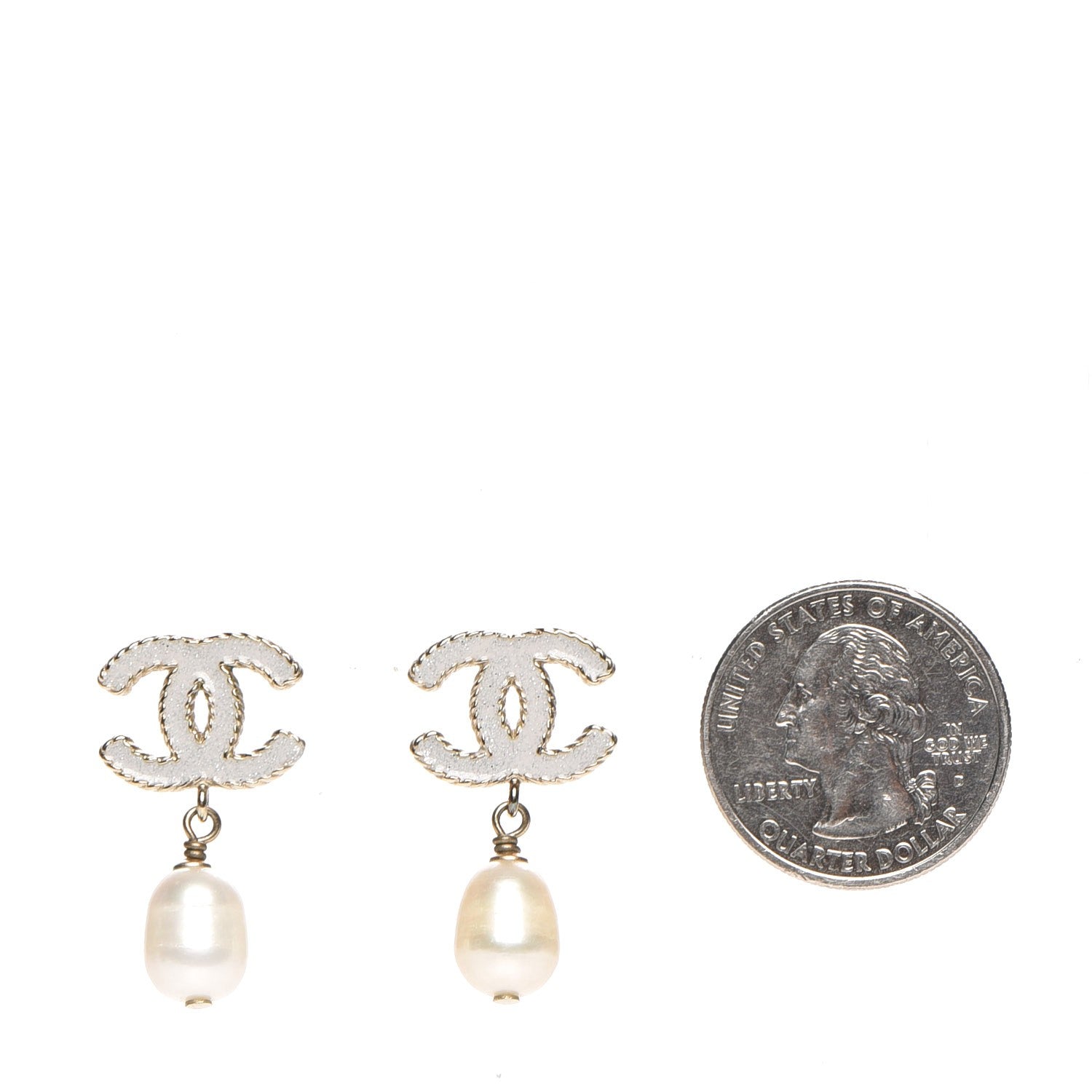Chanel Glitter Enamel CC Pearl Drop Earrings Gold 2 of 5