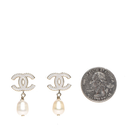 Chanel Glitter Enamel CC Pearl Drop Earrings Gold 2 of 5