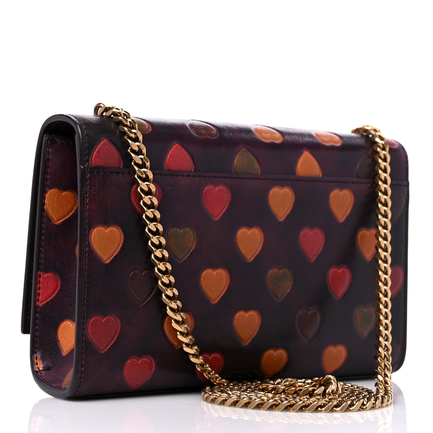 Lambskin Heart Embossed Small Monogram Kate Satchel Mahogany Multicolor