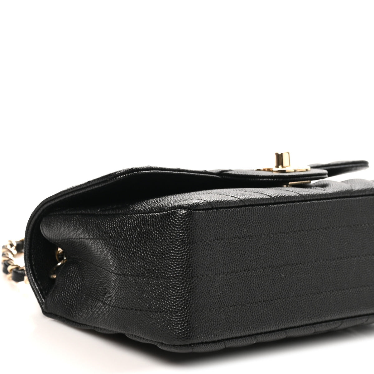 Caviar Chevron Quilted Mini Rectangular Flap Black