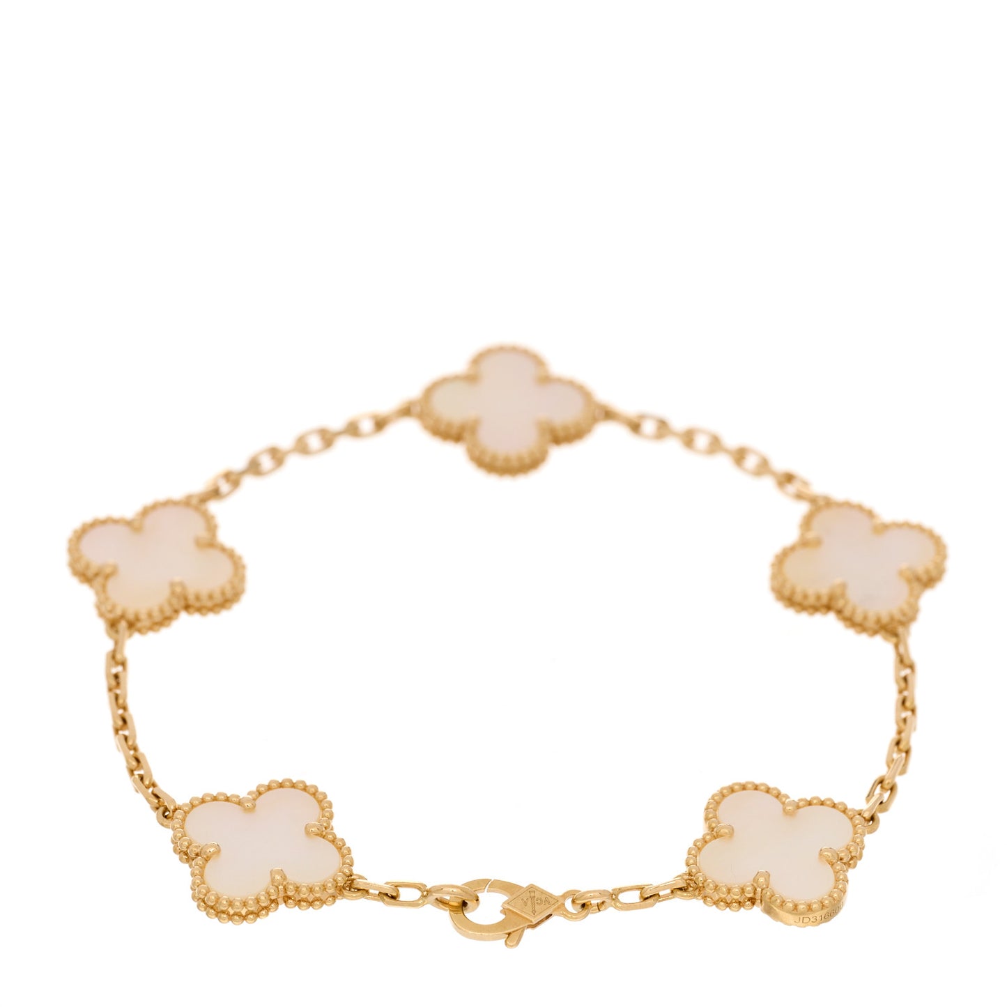 18K Yellow Gold Mother of Pearl 5 Motifs Vintage Alhambra Bracelet
