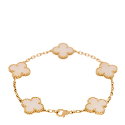 Van Cleef & Arpels 18K Yellow Gold Mother of Pearl 5 Motifs Vintage Alhambra Bracelet 2 of 4