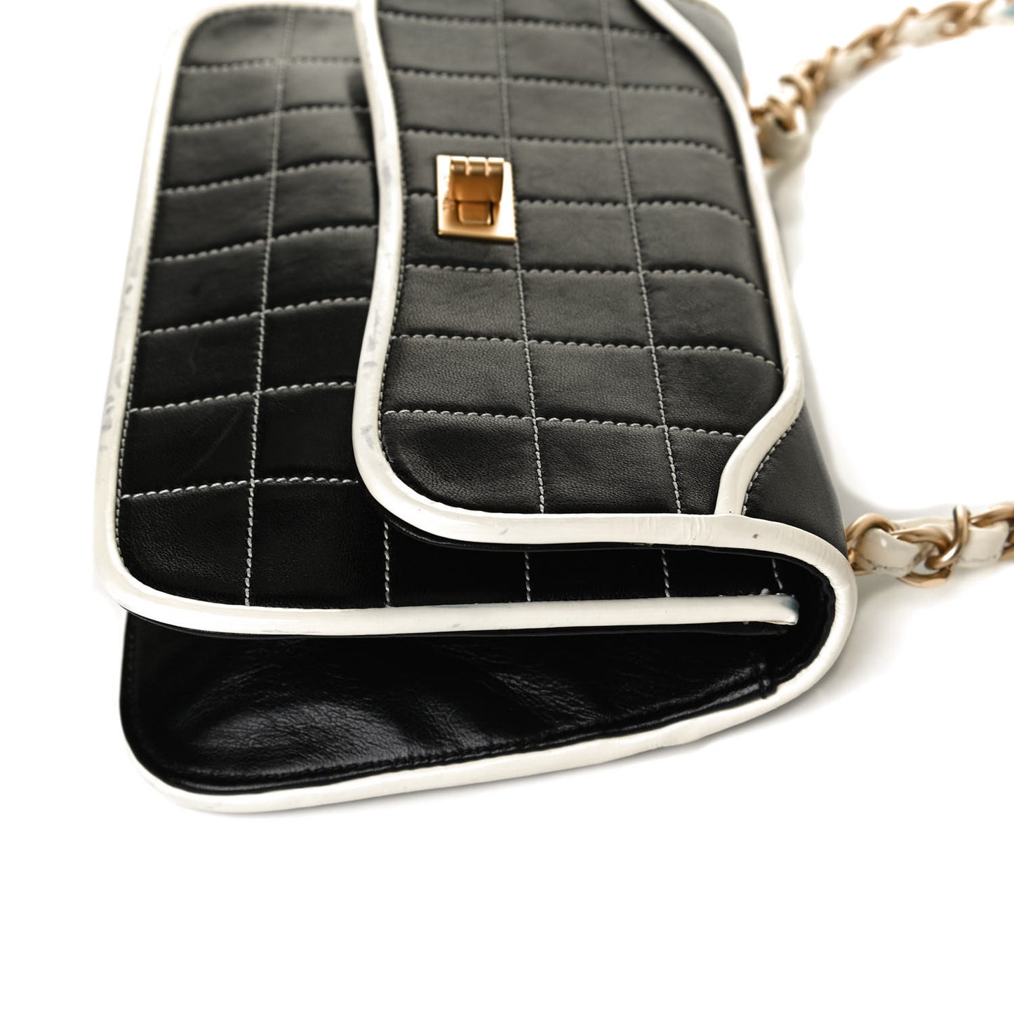 Caviar Square Stitched Small Flap Black White