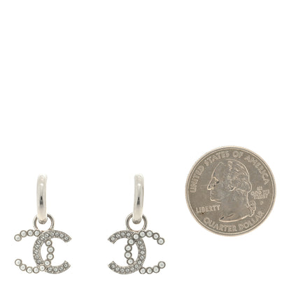 Chanel Metal Crystal CC Hoop Drop Earrings Silver 2 of 4