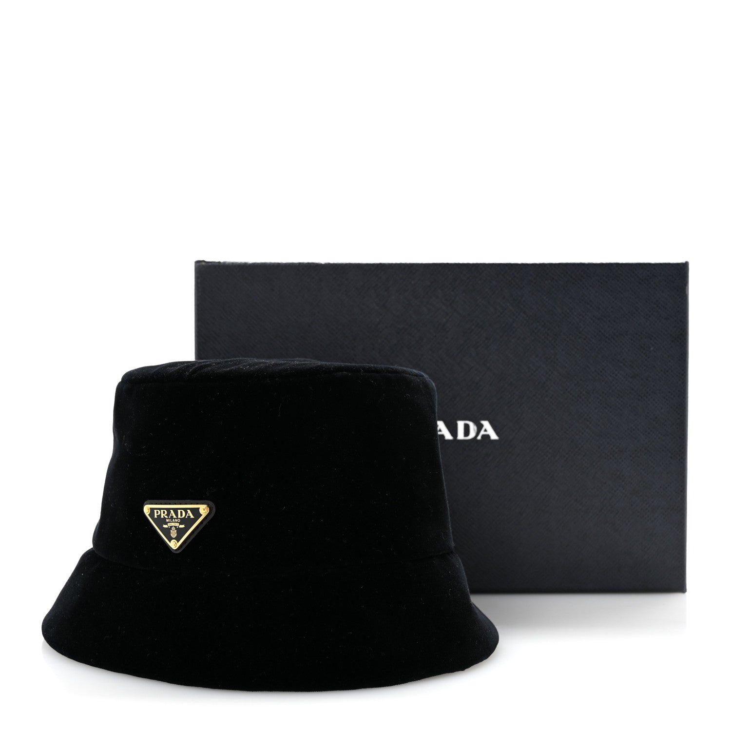 Prada Velvet Triangle Womens Bucket Hat S Black 10 of 10