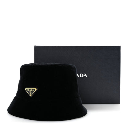 Prada Velvet Triangle Womens Bucket Hat S Black 10 of 10
