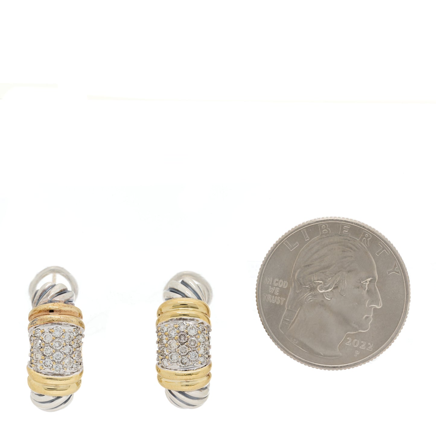 Sterling Silver 18K Yellow Gold Diamond Shrimp Earrings