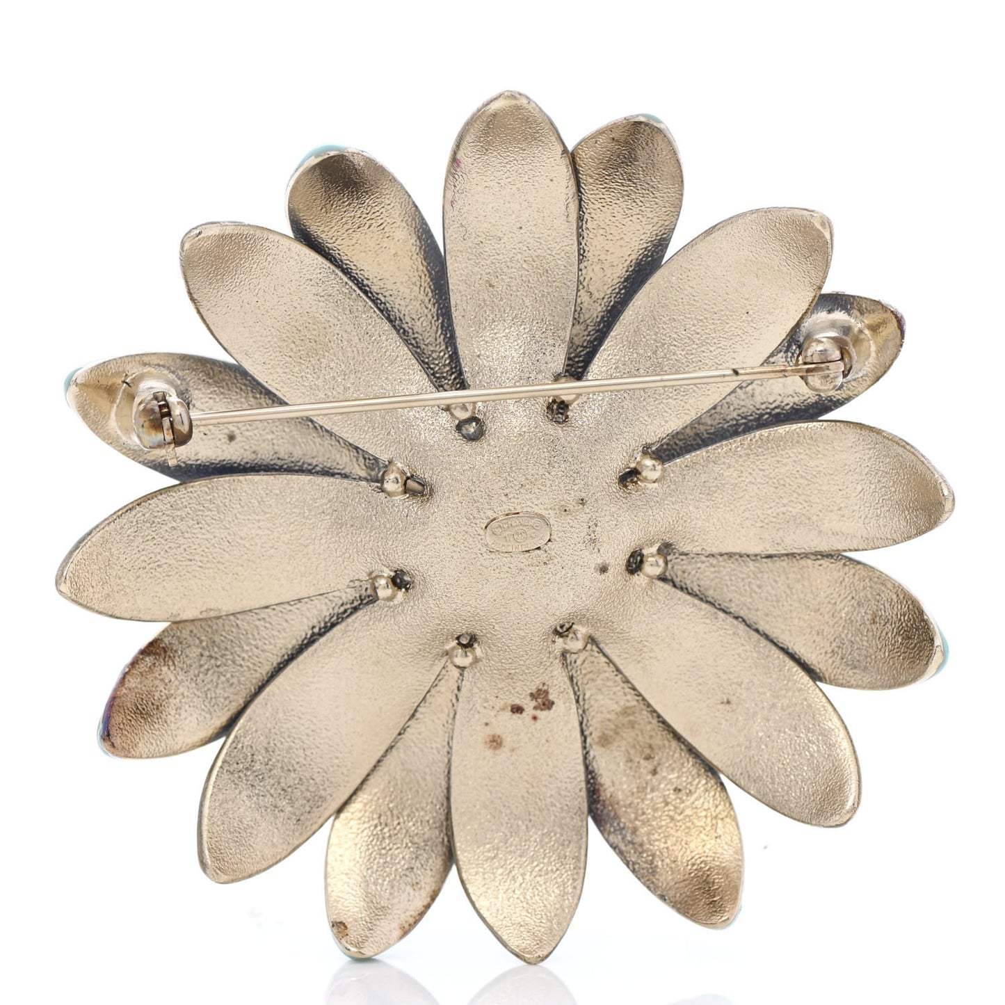 Resin CC Flower Brooch Green Gold