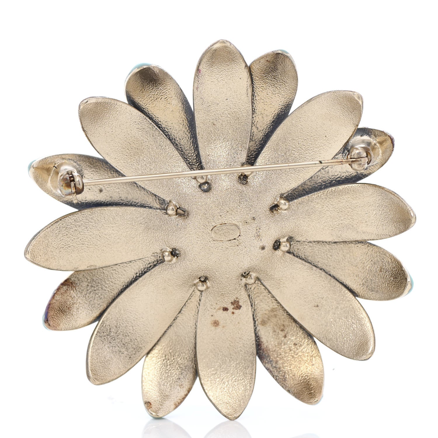 Chanel Resin CC Flower Brooch Green Gold 3 of 6