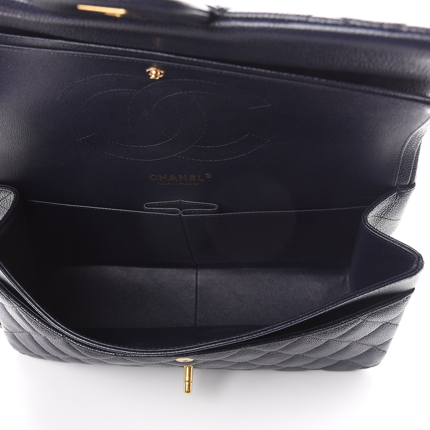 Caviar Quilted Jumbo Double Flap Navy Blue