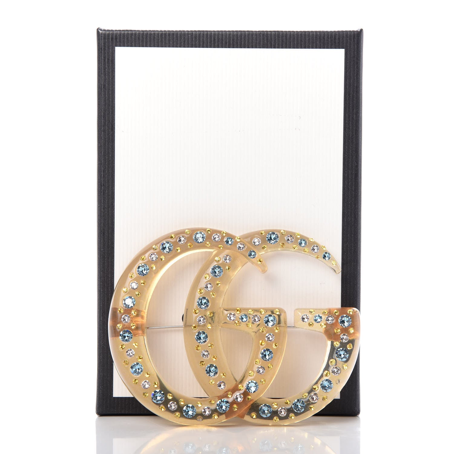 Gucci Resin Crystal GG Brooch Gold 6 of 6