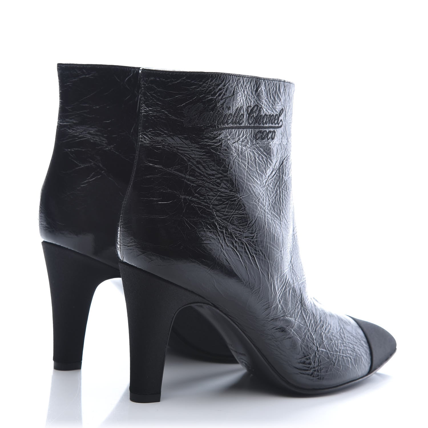 Chanel Crumpled Calfskin Satin Cap Toe Short Ankle Boots 37 Black 4 of 9