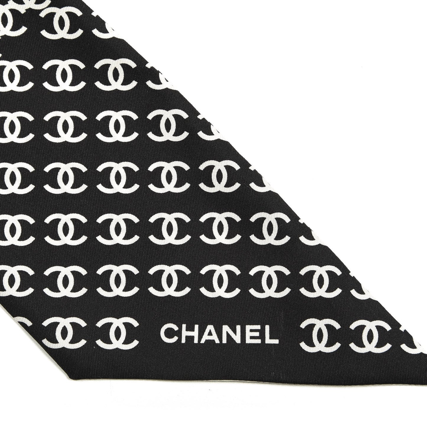 Silk Twill Houndstooth Slim Bandeau Scarf Black Ecru