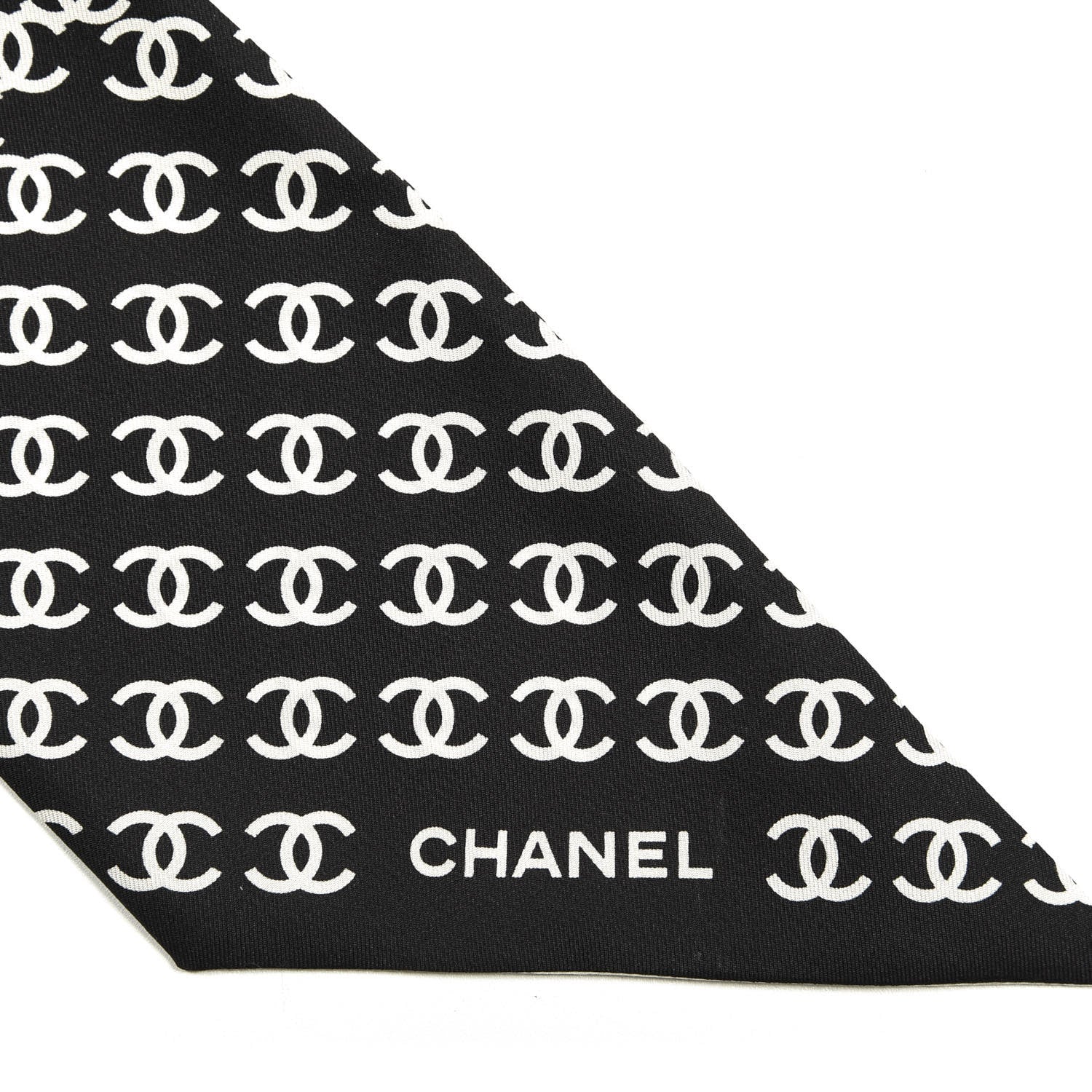 Chanel Silk Twill Houndstooth Slim Bandeau Scarf Black Ecru 2 of 3