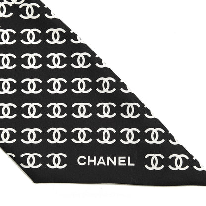 Chanel Silk Twill Houndstooth Slim Bandeau Scarf Black Ecru 2 of 3