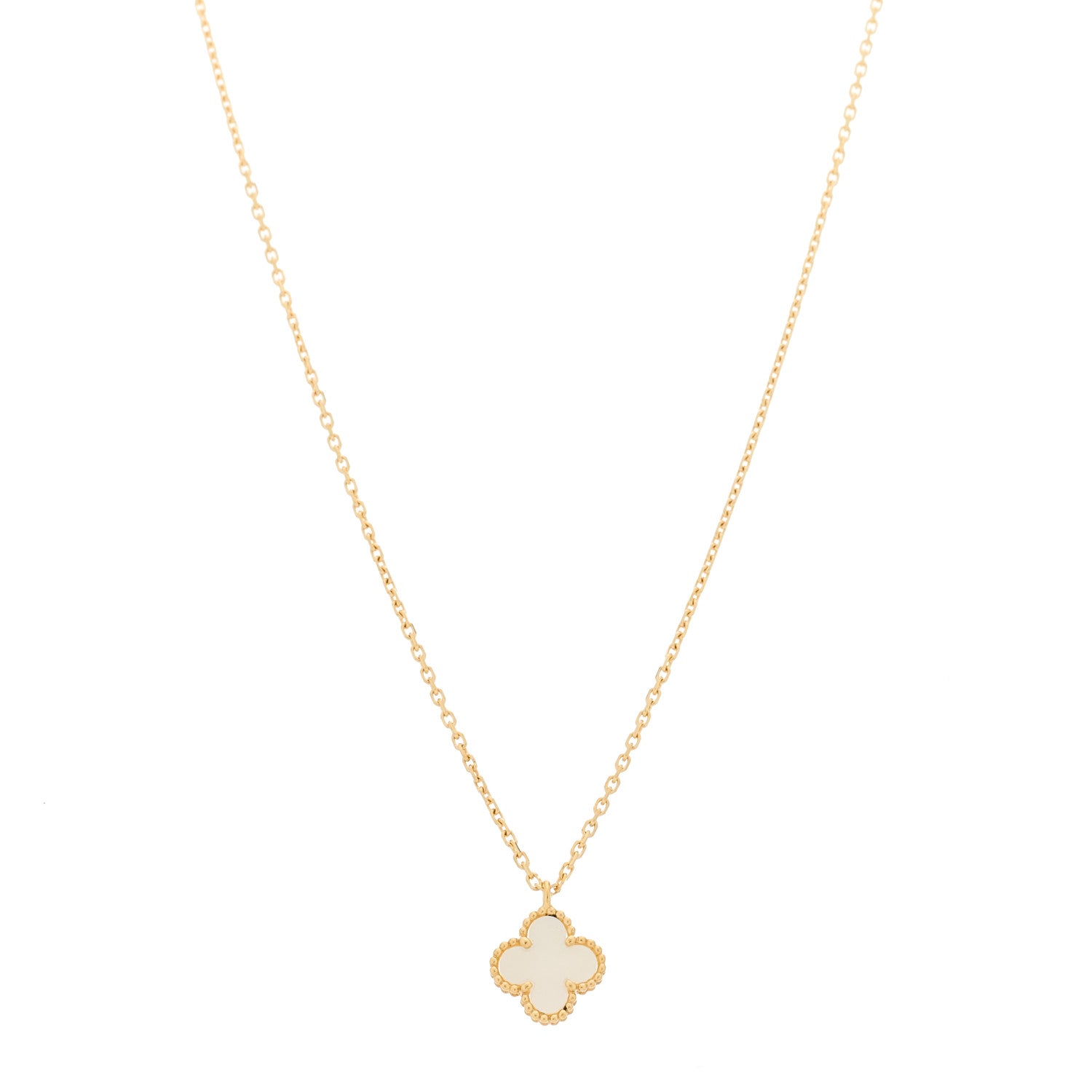 Van Cleef & Arpels 18K Yellow Gold Mother of Pearl Sweet Alhambra Pendant Necklace 1 of 5