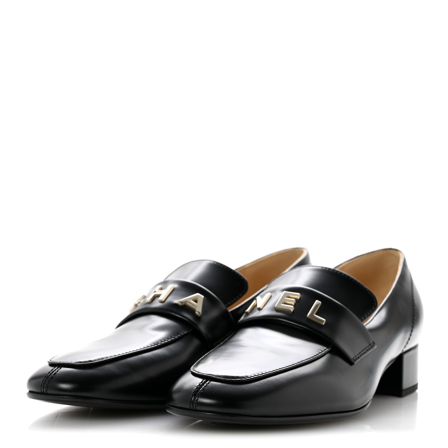 Shiny Calfskin Logo Loafers 39.5 Black