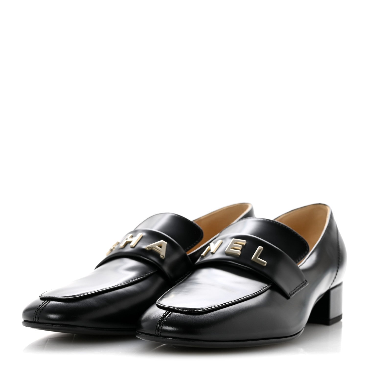 Chanel Shiny Calfskin Logo Loafers 39.5 Black 4 of 10