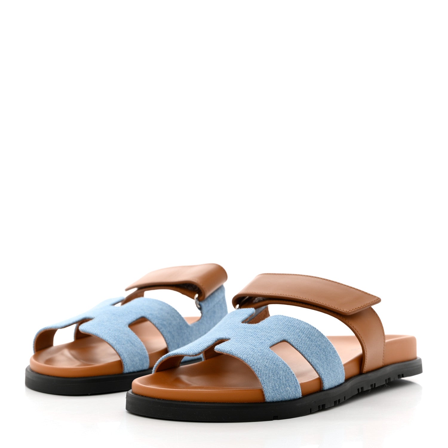 Hermes Denim Calfskin Womens Chypre Sandals 39 Bleu Clair Naturel 3 of 9