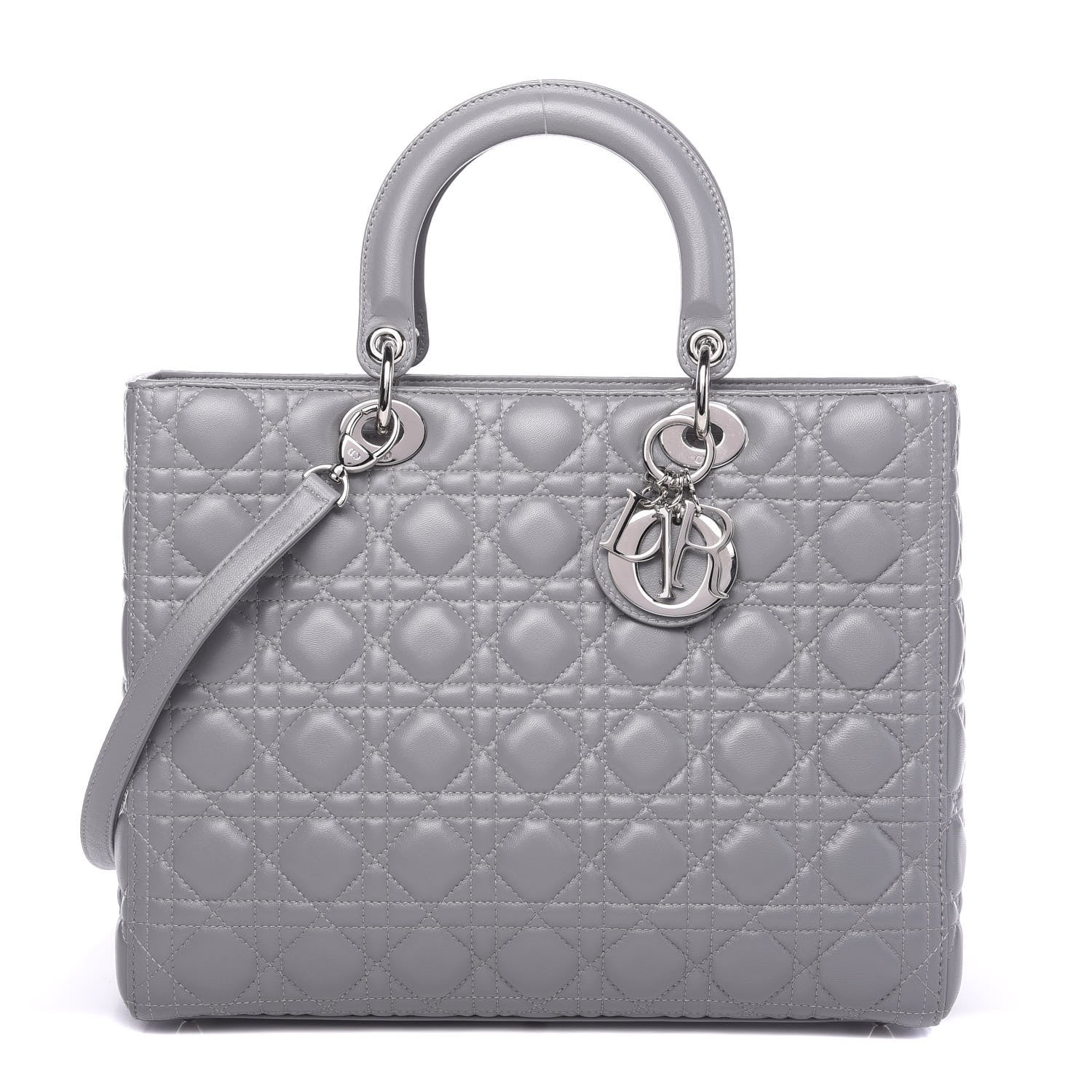 Christian Dior Lambskin Cannage Large Lady Dior Grey 1 of 8