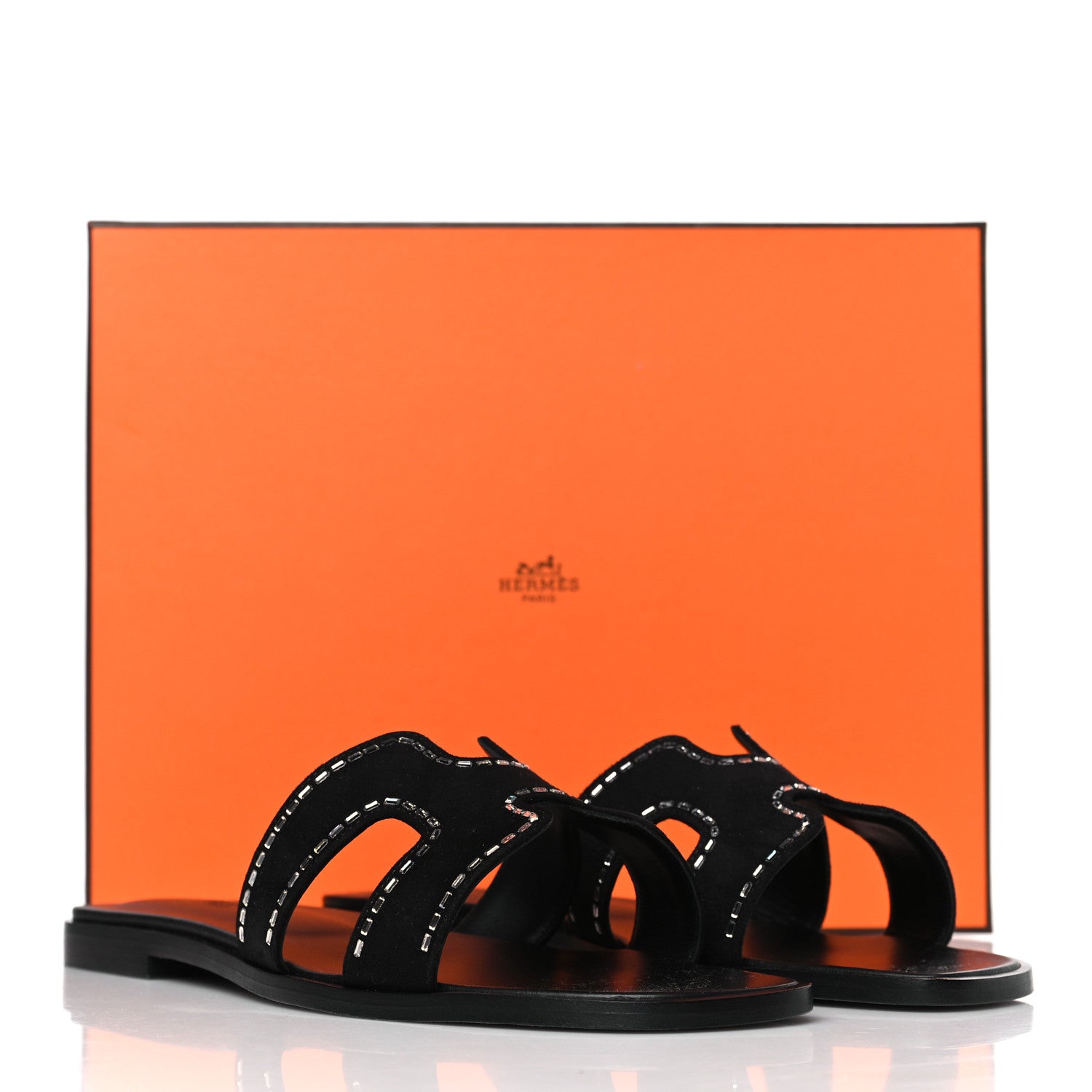 Hermes Suede Goatskin Crystal Embellished Oran Sandals 38.5 Black 9 of 9