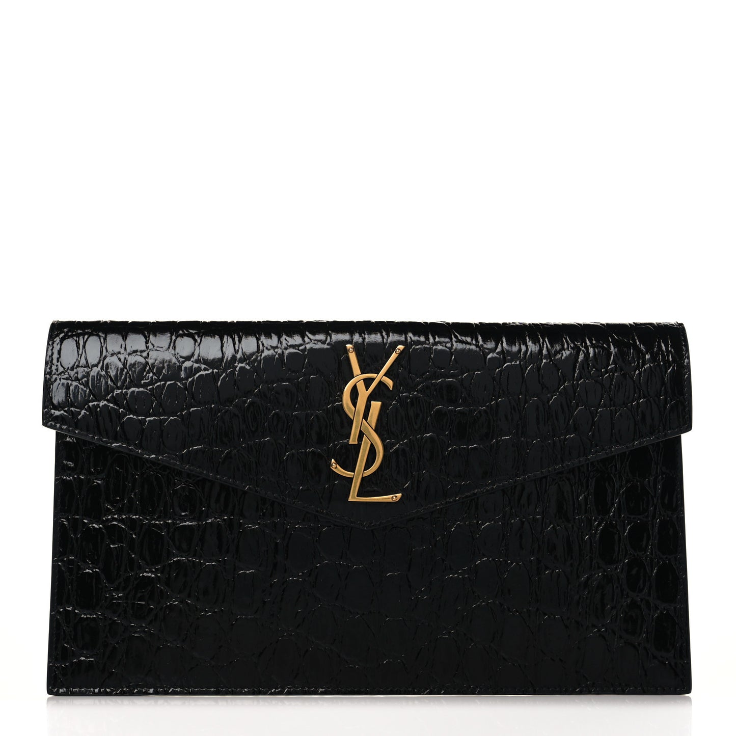 Calfskin Crocodile Embossed Uptown Monogram Clutch Black