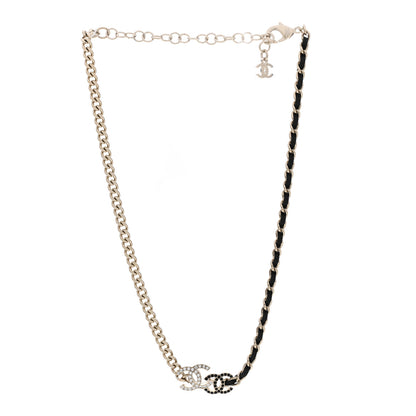 Chanel Metal Calfskin Crystal Double CC Short Necklace Black Gold 2 of 3
