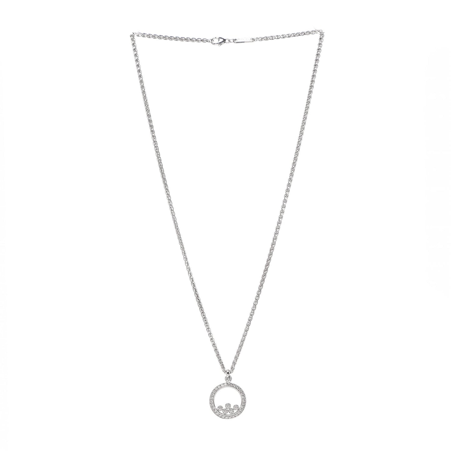 18K White Gold Diamond 5 Happy Diamonds Circle Pendant Necklace