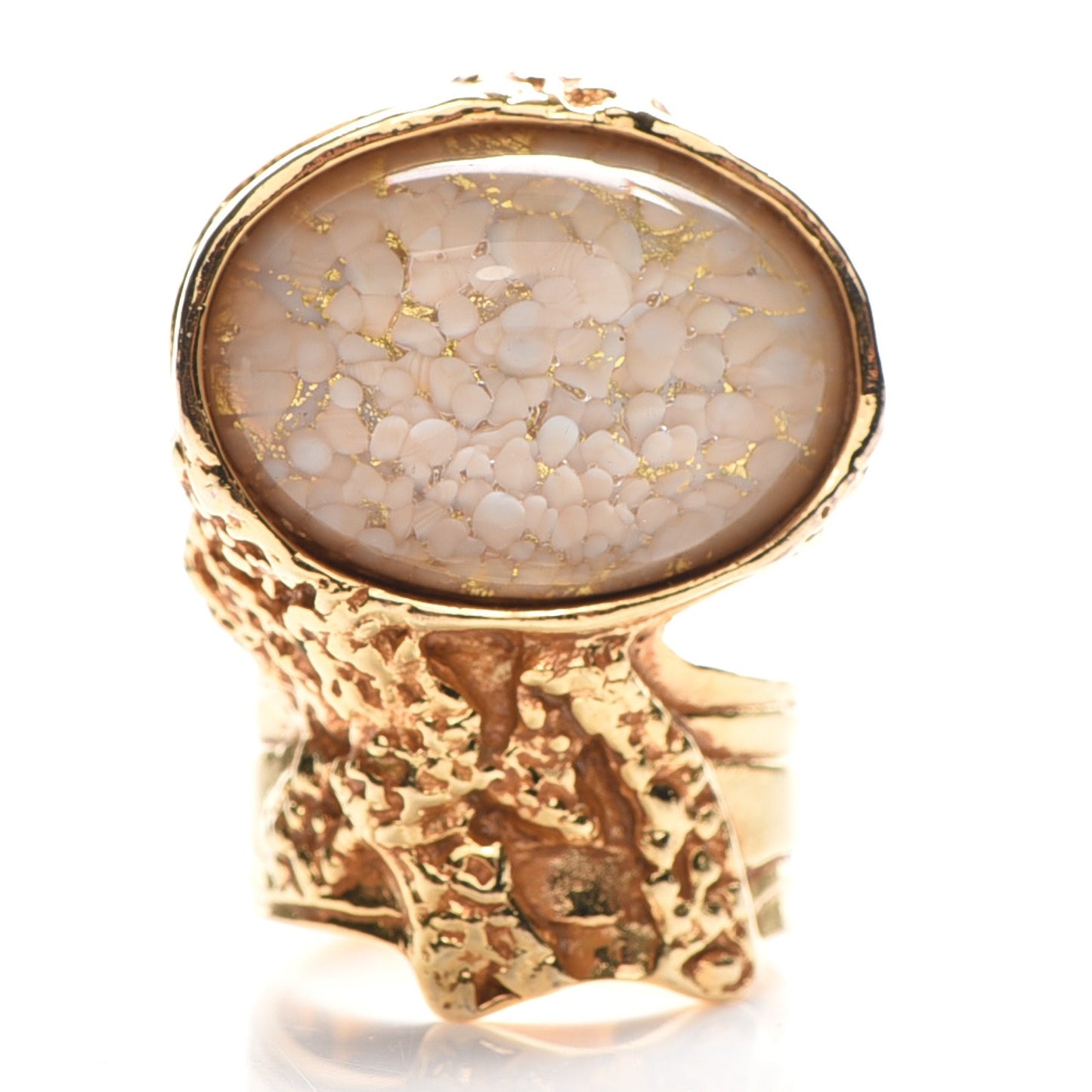 Glass Cabochon Arty Ovale Ring 8 Gold Beige Clair