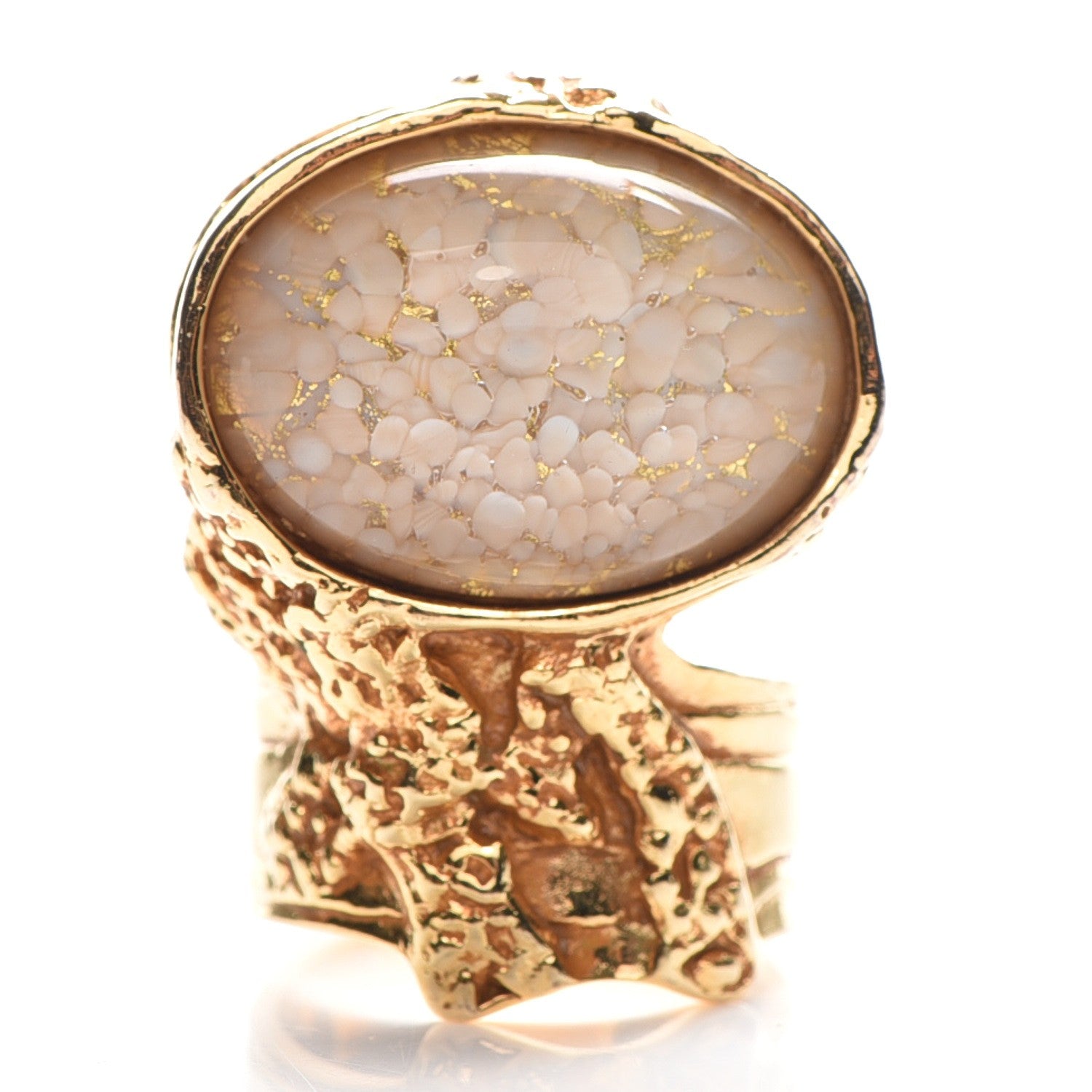Saint Laurent Glass Cabochon Arty Ovale Ring 8 Gold Beige Clair 1 of 5