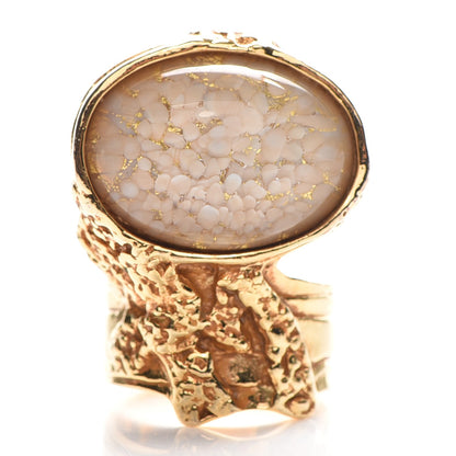 Saint Laurent Glass Cabochon Arty Ovale Ring 8 Gold Beige Clair 1 of 5