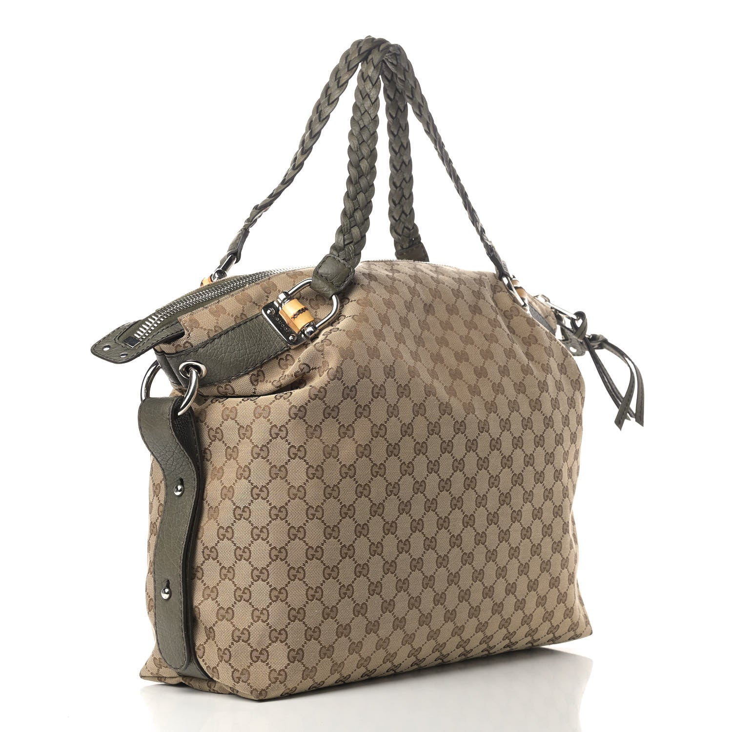 Gucci Monogram Large Bamboo Bar Tassel Shoulder Bag Brown 2 of 7