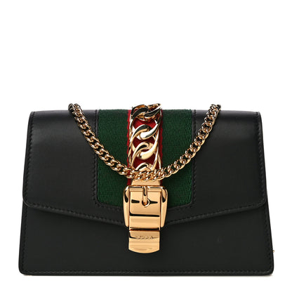 Gucci Calfskin Super Mini Sylvie Chain Shoulder Bag Black 1 of 11