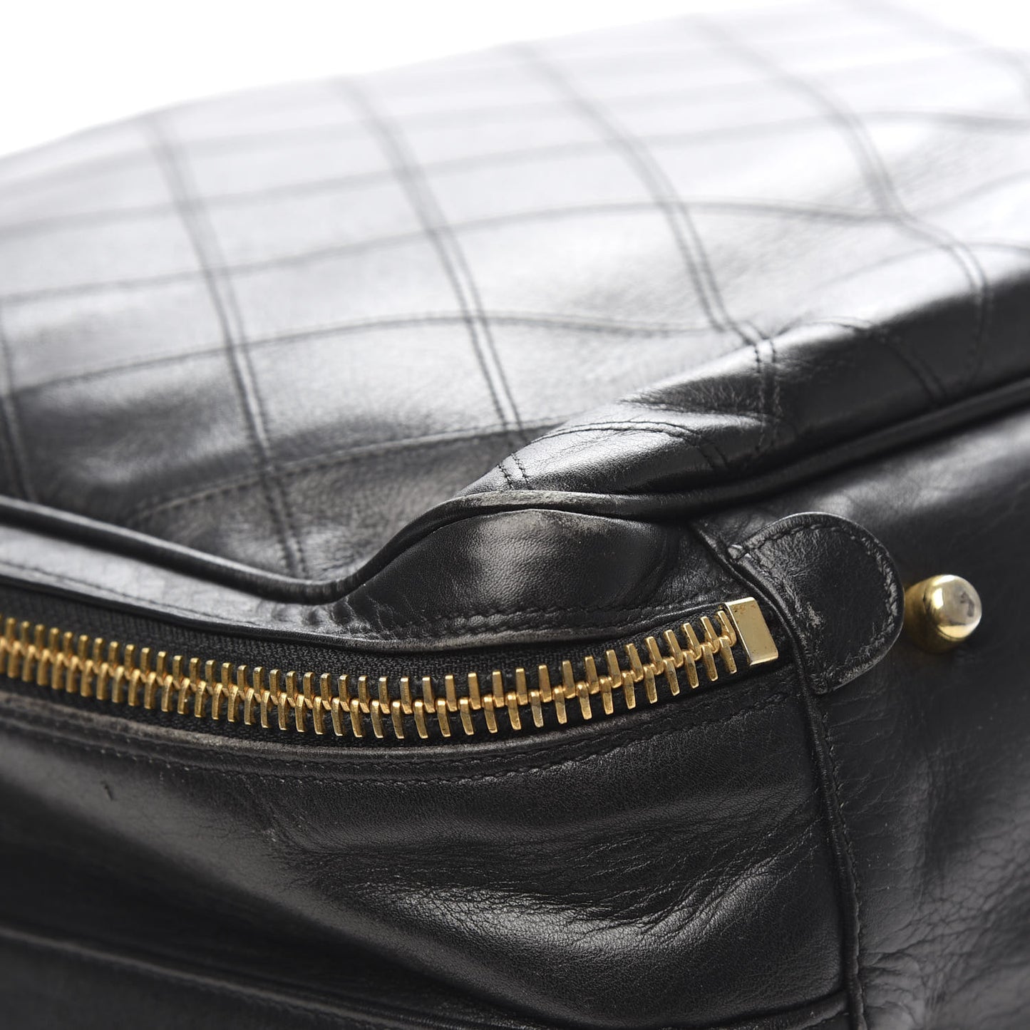 Lambskin Stitched Suitcase Travel Bag Black