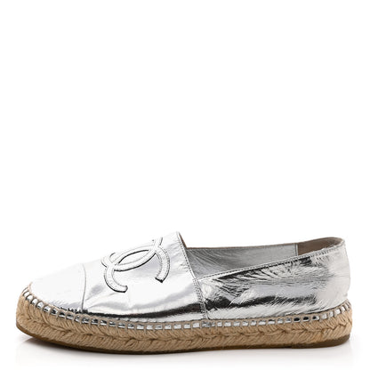 Chanel Laminated Goatskin CC Espadrilles 38 Silver 1 of 11