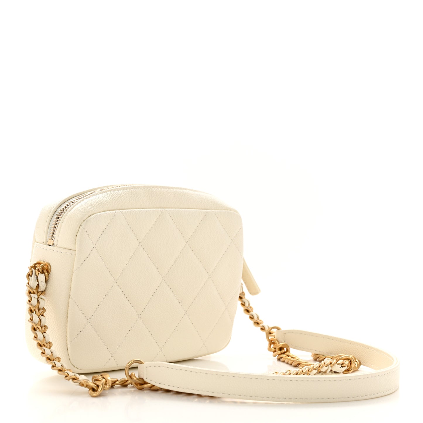 Shiny Caviar Quilted Chain Melody Camera Bag White