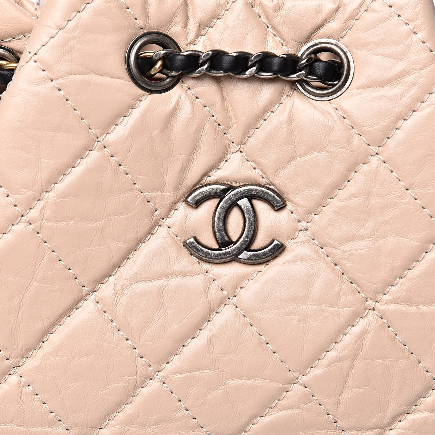 Aged Calfskin Quilted Small Gabrielle Backpack Beige Black