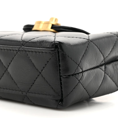 Chanel Shiny Aged Calfskin Quilted Mini Nano Kelly Shopper Black 8 of 10