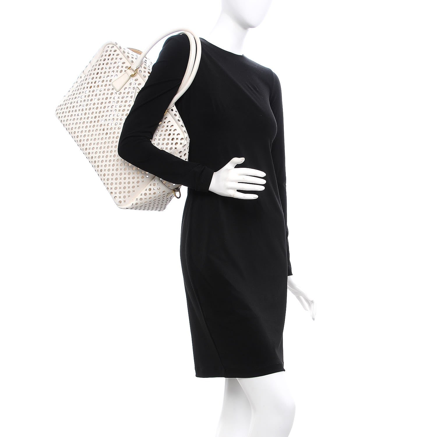 Prada Saffiano Perforated Zip Around Tote Talco 2 of 17