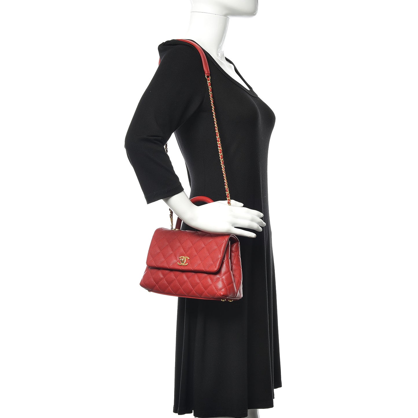 Caviar Quilted Mini Coco Handle Flap Dark Red