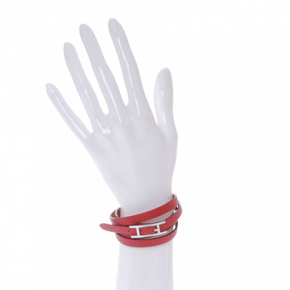 Hermes Epsom 3 MM Hapi Triple Tour Wrap Bracelet Medium Rouge Casaque 2 of 6