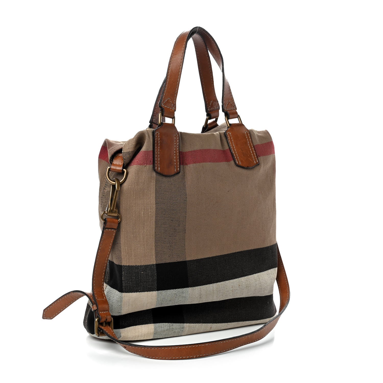 Burberry Canvas Mega Check Medium Tottenham Brit Tote Saddle Brown 3 of 9
