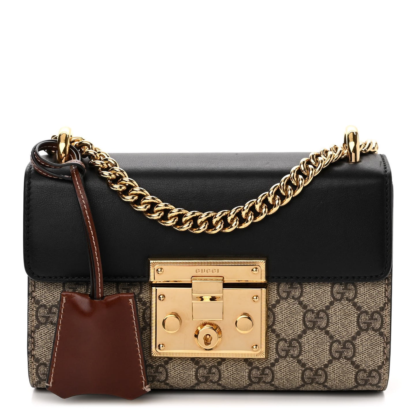 GG Supreme Monogram Calfskin Small Padlock Shoulder Bag Beige Black Cuir