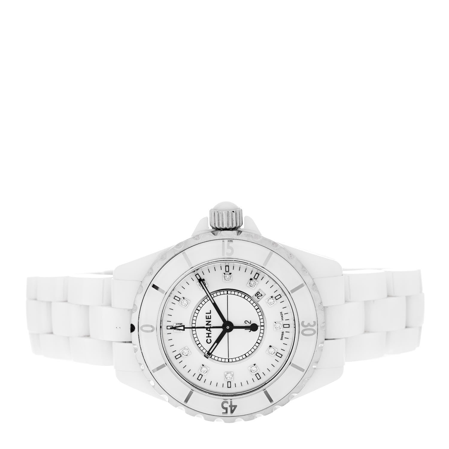 Chanel Stainless Steel Ceramic Diamond 33mm J12 Quartz Watch White 2 of 4